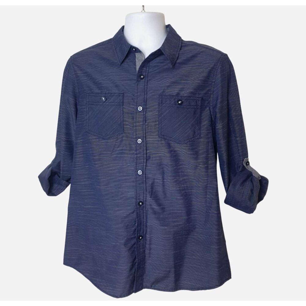 Eighty Eight Platinum Mens M Button-Up Shirt Blue Roll-Tab Slvs Casual Ivy Prep